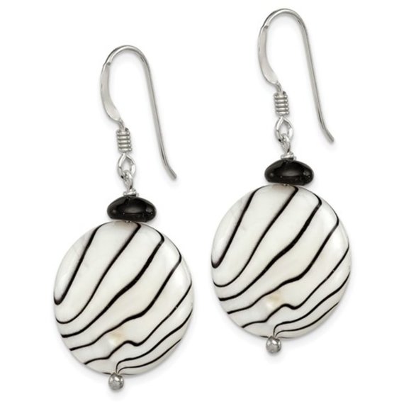 Sterling Silver Black Agate/MOP Earrin - Picture 3 of 3